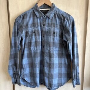 REI Coop Shirt Mens Small/Medium Blue Black Plaid Organic Cotton Button Down